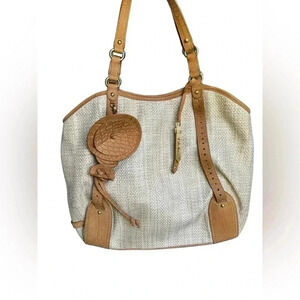 Cole Haan Serena Jitney Straw & Leather. Tote with soft pink lining.